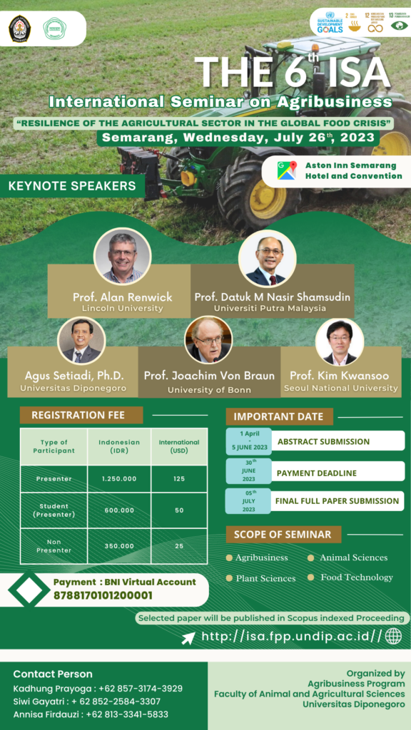 International Seminar on Agribusiness "Resilience of the Agricultural Sector in the Global Food Crisis" FPP UNDIP